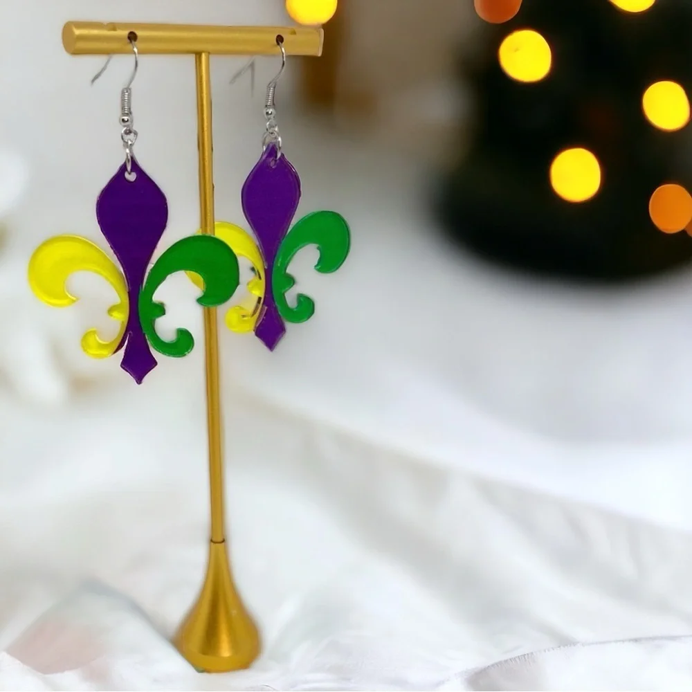 Fleur de Lis Dangle Earrings: Sparkle & Celebrate Mardi Gras in Style! NWT